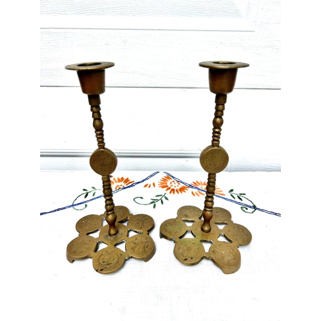 Mid 20th Century Brass Lotus Taper Candle Holders a Pair Chairish