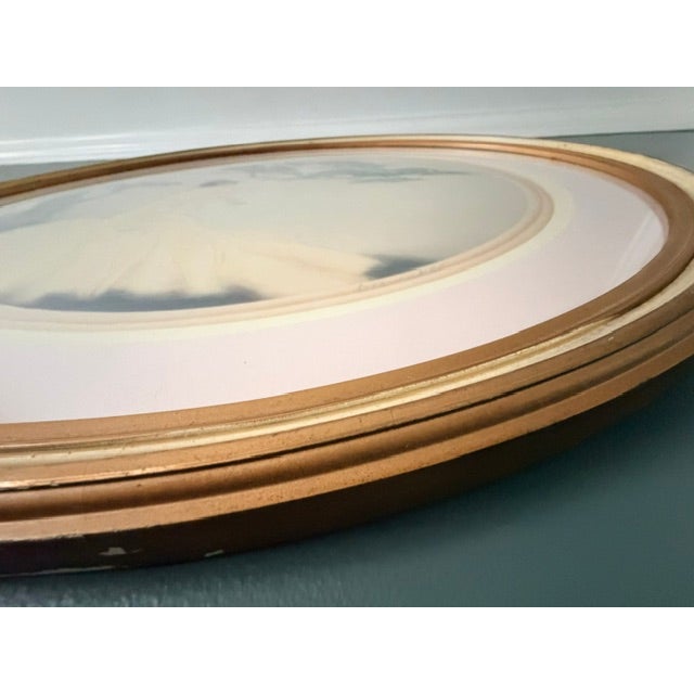 Vintage “The Song Bird” by Czerwinski, Art Deco Woman & Bird, Oval Gilt Frame For Sale - Image 4 of 12
