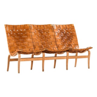Sofa in Laminated Birch and Original Leather by Bruno Mathsson, 1968 For Sale