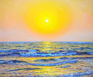 Pink Evening. Ocean. Original Contemporary Painting