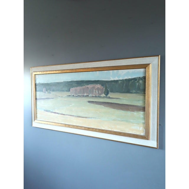1959 Mid-Century Modern 'Fields at First Light' Vintage Swedish Original Landscape Oil Painting, Framed For Sale - Image 4 of 12