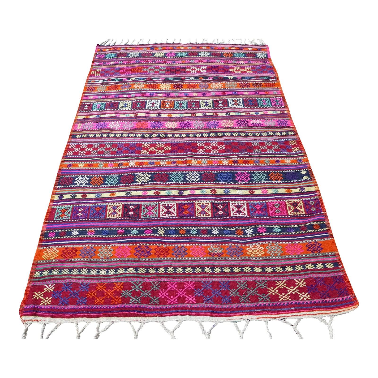 Mid 20th Century 80s Turkish Handmade Bright Colors Kilim Vintage Area ...