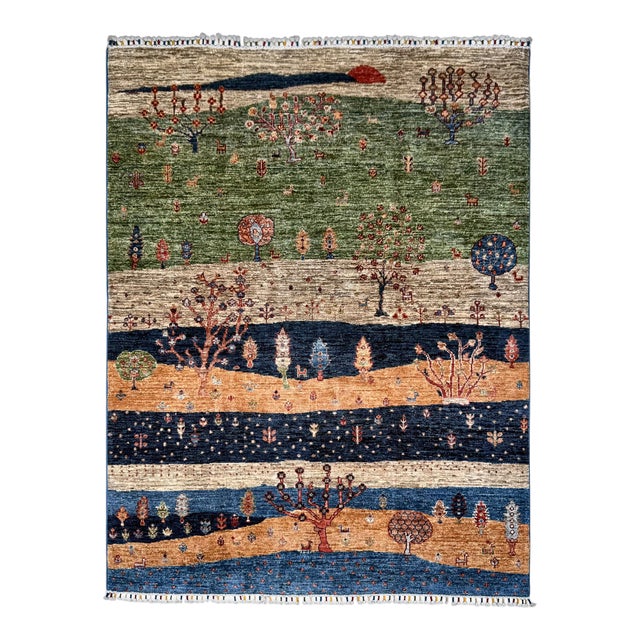 Green Persian Style Gabbeh Rug, 03'08 X 04'11 For Sale