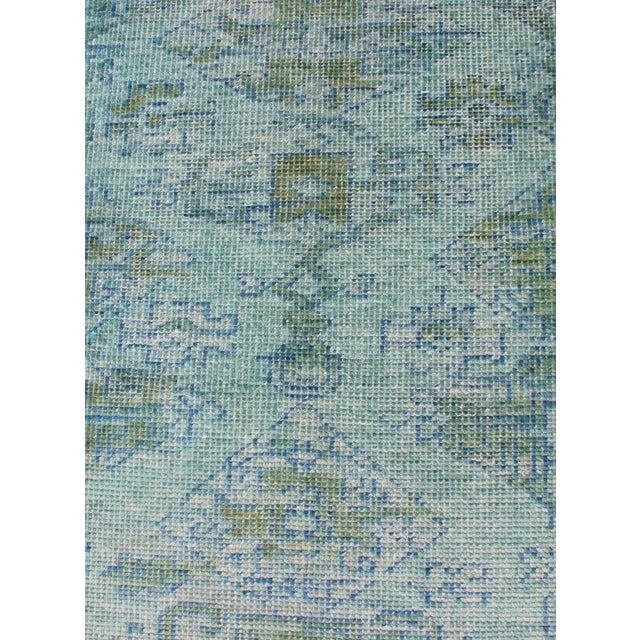 Textile Modern Hand-Knotted Oushak Runner in Wool With All-Over Medallion Design For Sale - Image 7 of 12