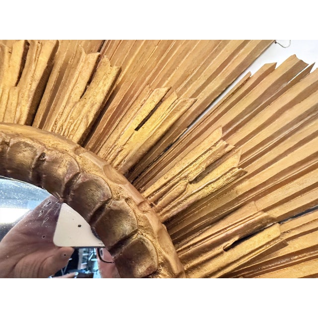 French Large French Gilt Starburst or Sunburst Mirror (Diameter 45 1/2) For Sale - Image 3 of 9