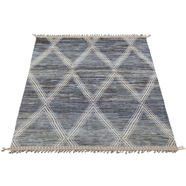Blue Slate Blue Modern Moroccan-Inspired Wool Rug With Trellis/Diamond Pattern 8x10 For Sale - Image 8 of 11