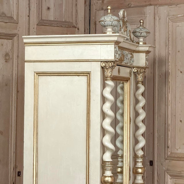 19th Century French Renaissance Revival Painted Mirrored Armoire With Barley Twist Columns For Sale - Image 11 of 18