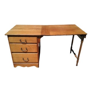 Early 20th Century Antique Quarter Sawn Oak Sewing Table Desk Larkin Soap Co with Drop Leaf and 3 Drawers For Sale