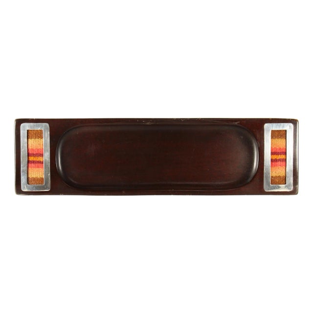 Mid-Century Peruvian Tray, Cumaru Wood, Sterling Silver & Inka Textile For Sale