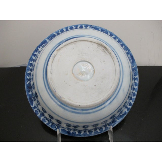 Late 19th Century Antique Japanese Blue & White Mottled Flower Stencil Ware Porcelain Meiji Bowl For Sale - Image 5 of 5