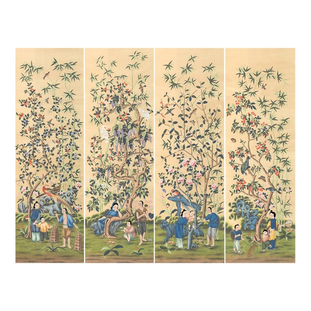 36"*108", a Set of 18th Century Style Chinoiserie Handmade Wallpaper, Vintage , Antique Style, Chinoiserie, Interior Wall Decor For Sale