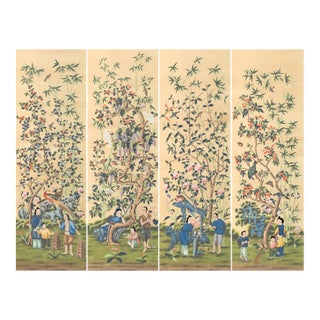 36"*108"/Panel*4ps, 18th Century Style Chinoiserie Handmade Wallpaper, Vintage , Antique Style, Chinoiserie, Interior Wall Decor, Tea Paper For Sale
