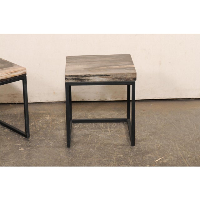 Tan Petrified Wood & Iron Side Tables - A Pair For Sale - Image 8 of 10