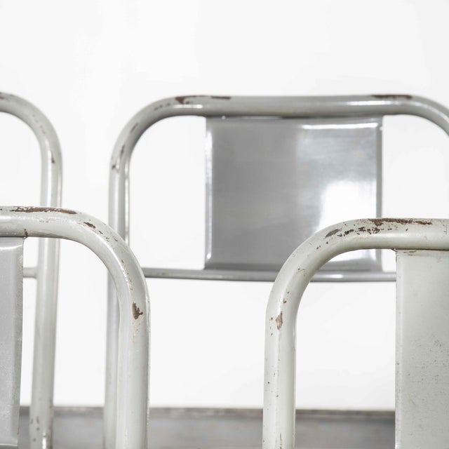 French Stacking Grey Dining Chairs with Wooden Seat from Mullca, 1950s, Set of 6 For Sale - Image 3 of 4