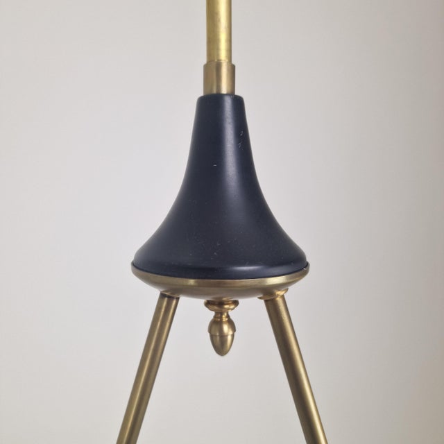 Mid-Century Italian Brass, Teak and Opaline Glass Chandelier attributed to Stilnovo, 1960s For Sale - Image 11 of 14