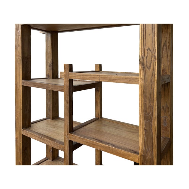 1980s Rustic Thick Bold Wood Multi-Shelves Display Cabinet Bookcase Room Divider For Sale - Image 12 of 18