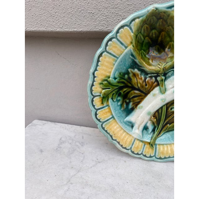 French Country French Majolica Asparagus Plate Salins, Circa 1890 For Sale - Image 3 of 7
