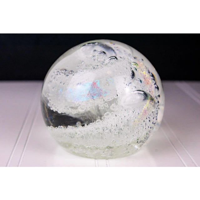 Glass Handmade Vintage Mid 20th Century Clear Bubbly Glass Paperweight With Iridescent Colors, Signed by Aallir Kary For Sale - Image 7 of 12