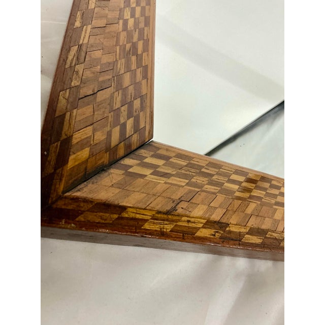 Brown Antique Italian Small Marquetry Mirror For Sale - Image 8 of 10