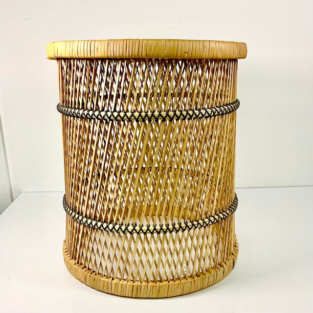 Mid-Century Boho Chic Coastal Spun Twisted Wicker Side Table For Sale - Image 9 of 9