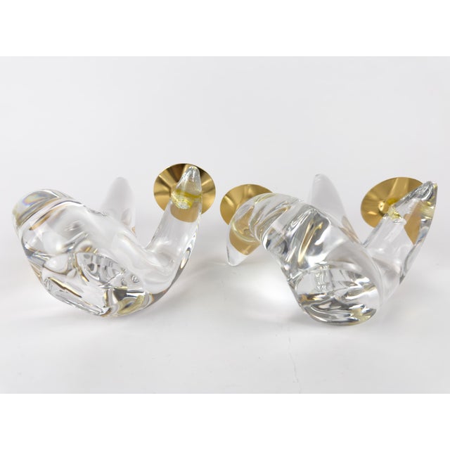 Pair of Mid-Century Schneider Crystal & Brass Candlestick Holders, France For Sale - Image 6 of 15
