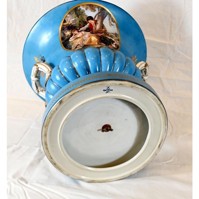 Blue Sevres Style Porcelain Urns Vases, Set of 2 For Sale - Image 8 of 8