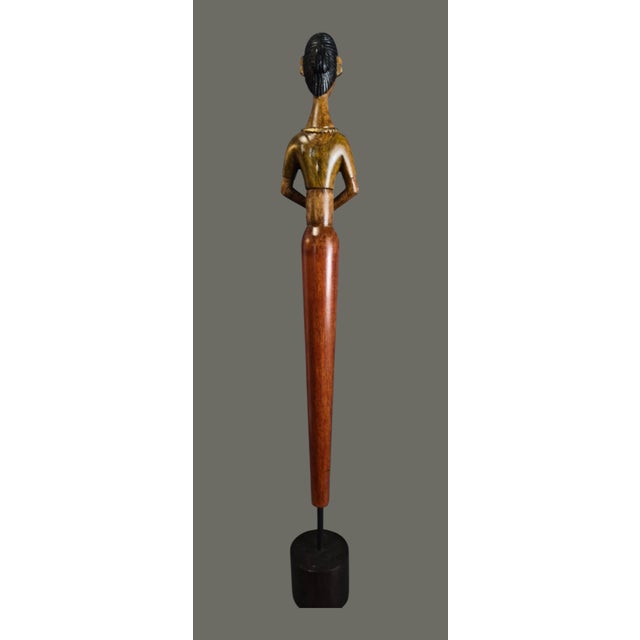 Wood Vintage Mid-Century Modern Hand Carved Wood Tall 26.75'' Female Sculpture For Sale - Image 7 of 10