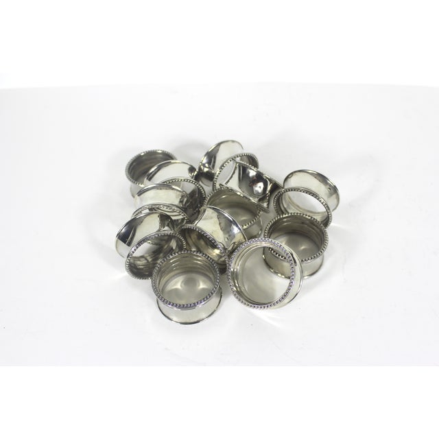 1960s Silver Plated Beaded Edge Napkin Holder Rings Polished - Set of 12 For Sale - Image 4 of 10