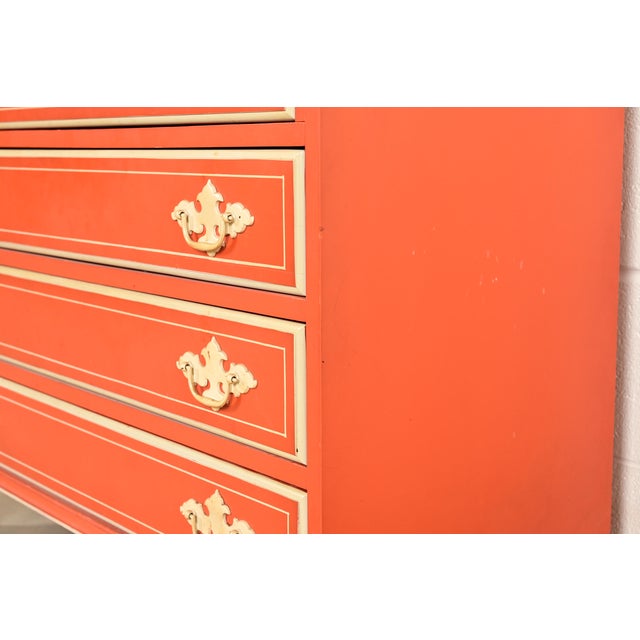 Baker Furniture Style Georgian Red Lacquered Bureau With Drop Front Secretary Desk, Circa 1970s For Sale - Image 11 of 15