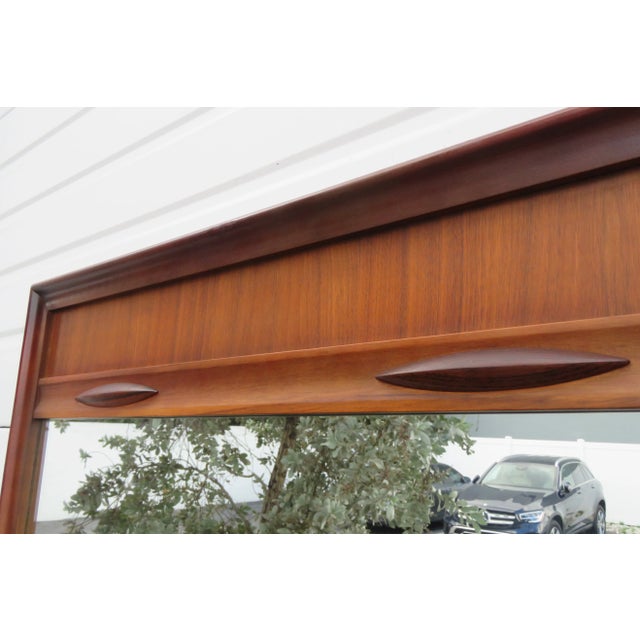 Wood Mid Century Modern Vanity Dresser Bathroom Wall Mirror For Sale - Image 7 of 13
