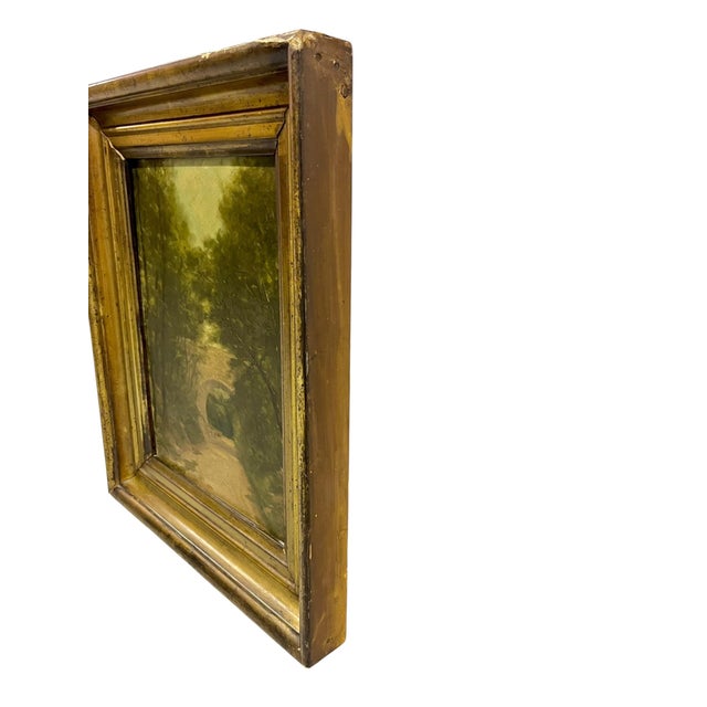 Antique French 19th-Century Oil on Board Landscape Painting in Giltwood Frame For Sale - Image 4 of 18