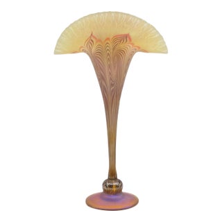 Vandermark Glass Studio Art Nouveau Iridescent Glass Fan Vase For Sale