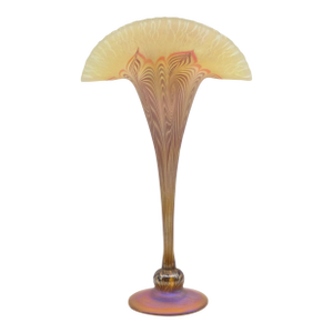 Vandermark Glass Studio Art Nouveau Iridescent Glass Fan Vase
