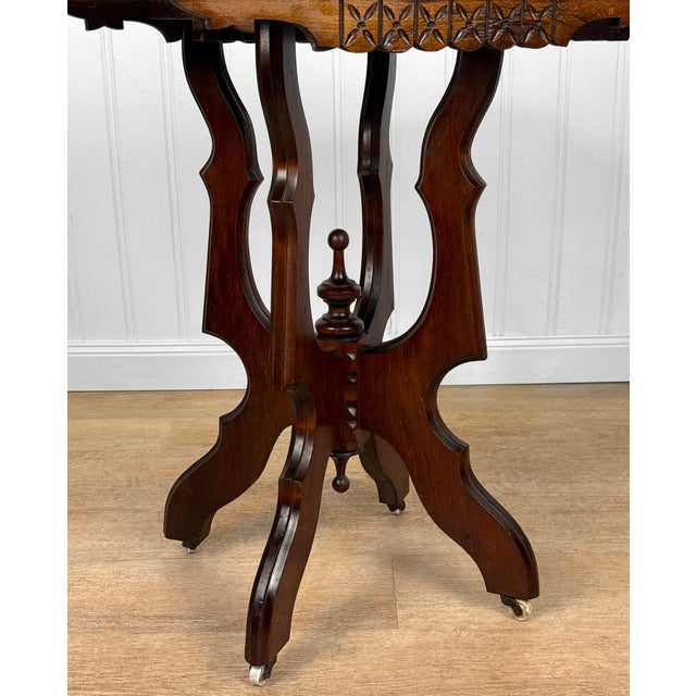 Antique Eastlake Victorian Walnut Carved Parlor Side Table For Sale - Image 13 of 14