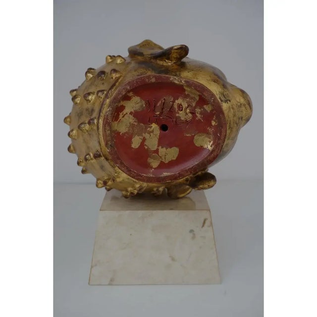 Stone Gold Leaf on Terracotta Buddha Head Mid-Century For Sale - Image 7 of 10