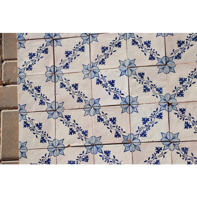 Antique 19th Century Portuguese Tiles With Floral Garland and Star Motif Set of 75 For Sale - Image 4 of 18