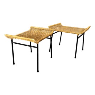 Pair of Caned Stools with Iron Frame by Carlo Hauner, Forma, Brazilian Modern, 1950s - Lot 851B For Sale
