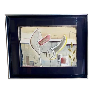 Jane Downs Carter Listed Artist 1950s Abstract Watercolor “Plants Growing”