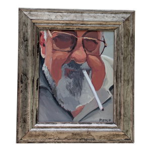 Framed Oil Portrait Bearded Man Smoking - Signed Pipold - Oil on Board 14x17