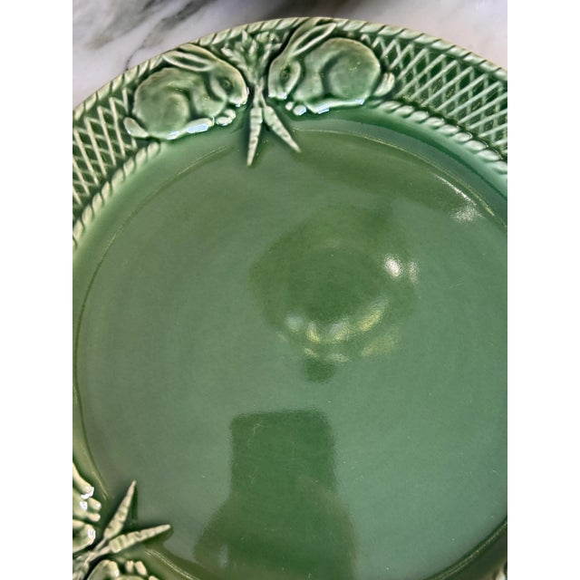Vintage Bordallo Pinheiro Bunny Rabbit Green Dinner Plates - Set of 2 For Sale - Image 11 of 13