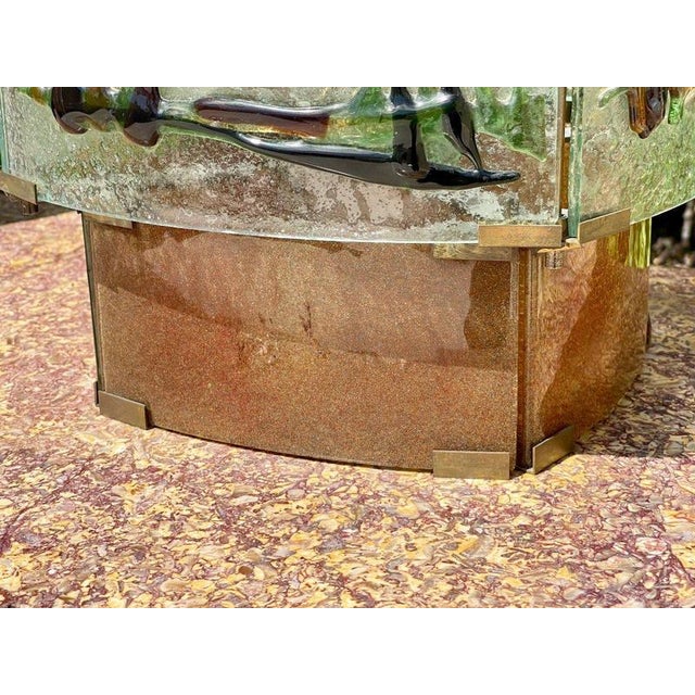 Green and Brown Pressed Molded Glass Lamp, 1970s For Sale - Image 9 of 13