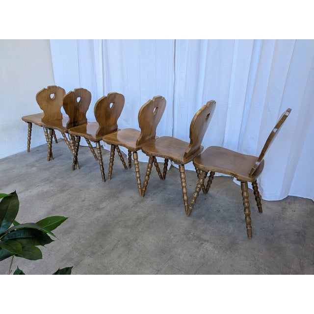 Vintage Tyrolean Heart Cutout Wooden Dining Chairs, 1970s, Set of 6 For Sale - Image 18 of 18
