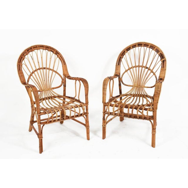 1960s Rattan and Bamboo Armchairs by Franco Albini, Italy, 1960s, Set of 2 For Sale - Image 5 of 11