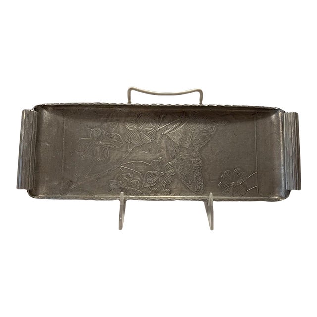 1930s Vintage Arthur Armour Hammered Aluminum Art Deco Mid Century Tray Butterfly Fairycore For Sale