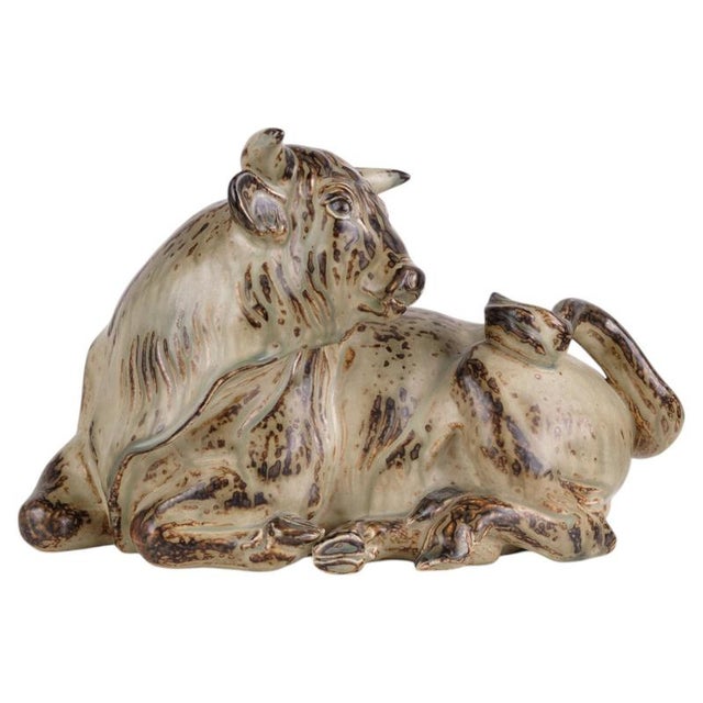 Ceramic Large Reclining Bull in Stoneware by Knud Kyhn for Royal Copenhagen, 1949 For Sale - Image 7 of 7