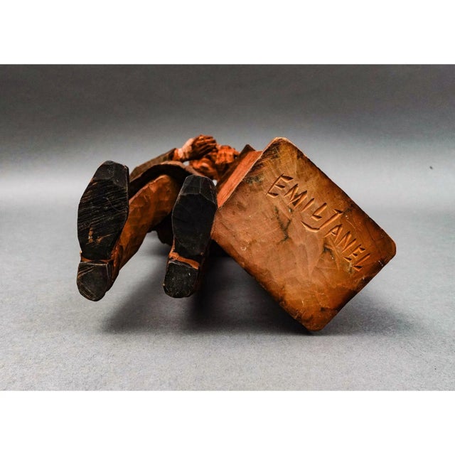 Wood Late 20th Century Emil Janel Sweden Signed Master American Wood Carver Figure For Sale - Image 7 of 10