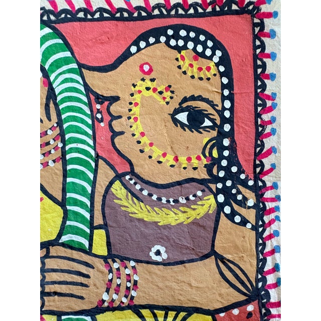 Folk Art 1990s Madhubani Indian Folk Art Original Painting For Sale - Image 3 of 6