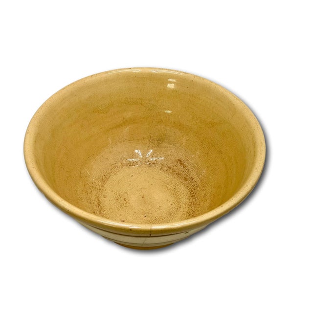 Large Size Antique Green Seaweed Decorated & Banded Yellow Ware Kitchen Mixing Bowl Circa Late 19th Century For Sale - Image 12 of 18