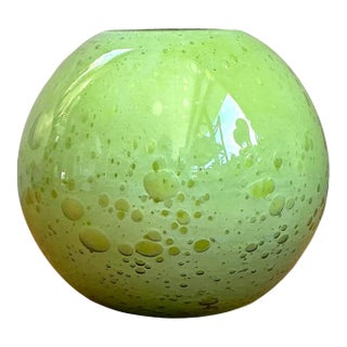 Vintage Green Glass Bubble Sphere Vase For Sale