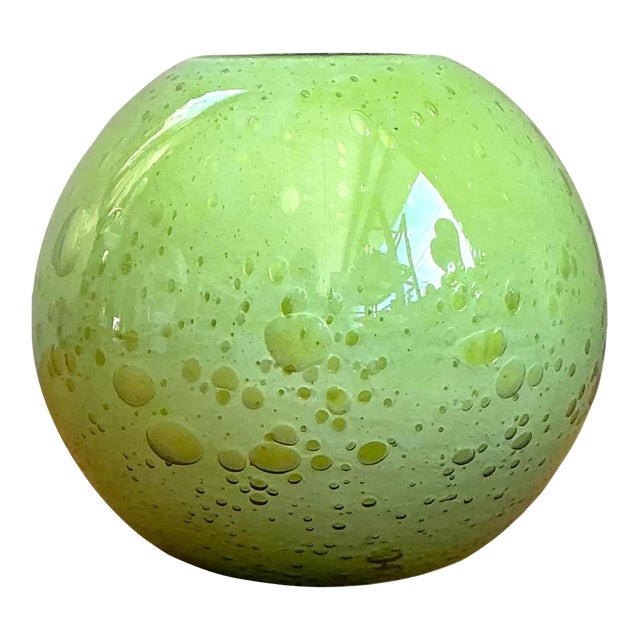 Vintage Green Glass Bubble Sphere Vase For Sale